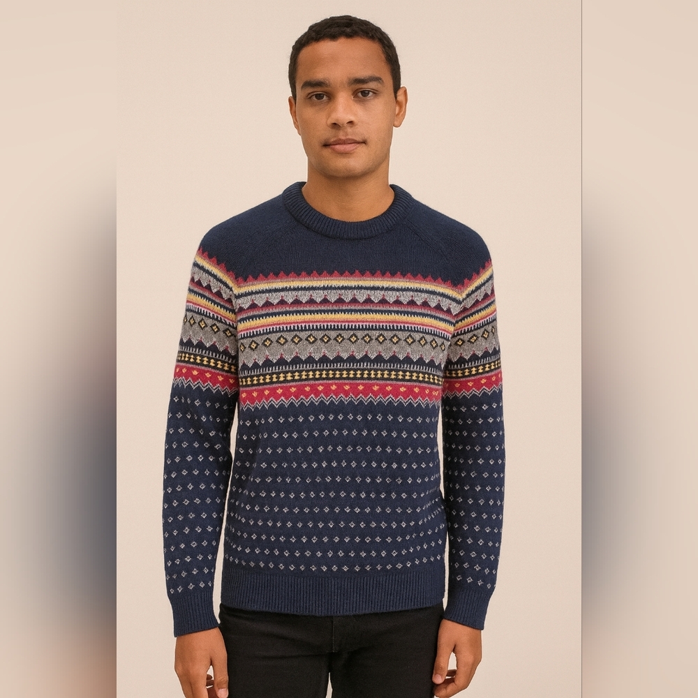Land's End Mens Wool Blend Nordic Adventure Crewneck Sweater Size Medium‎
